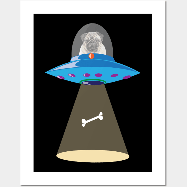 UFO Alien Shirt Funny Pug Abduction Believe Gift Wall Art by Blink_Imprints10